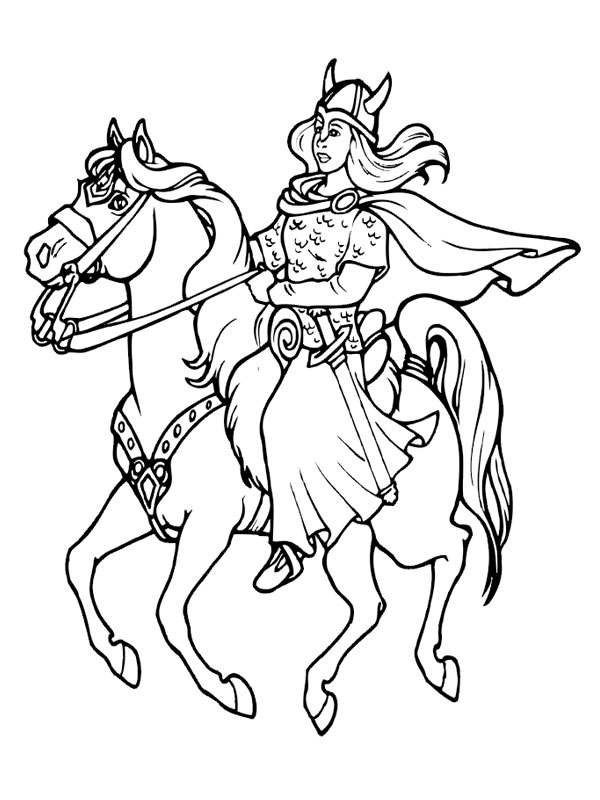 coloriage la femme viking au galop